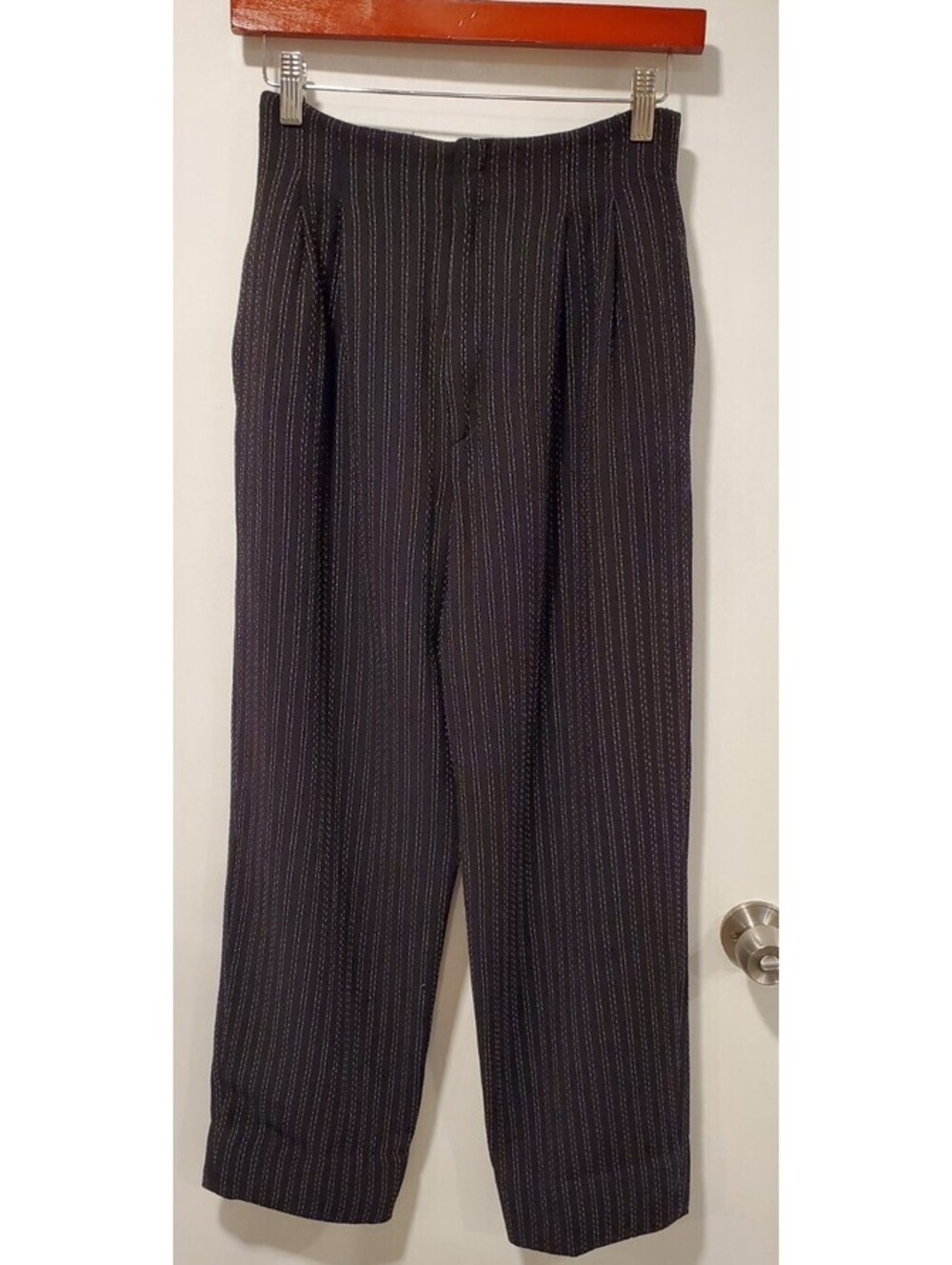 Dana Buchman Size 4 Wide Leg Pinstripe Wool Pants High Waisted Vintage Black
